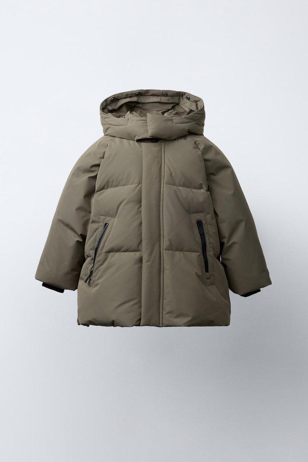 ZARA ДЛИННЫЙ ПУХОВИК ИЗ ПЕРА И ПУХА WATER REPELLENT И WIND RESISTANT, ХАКИ