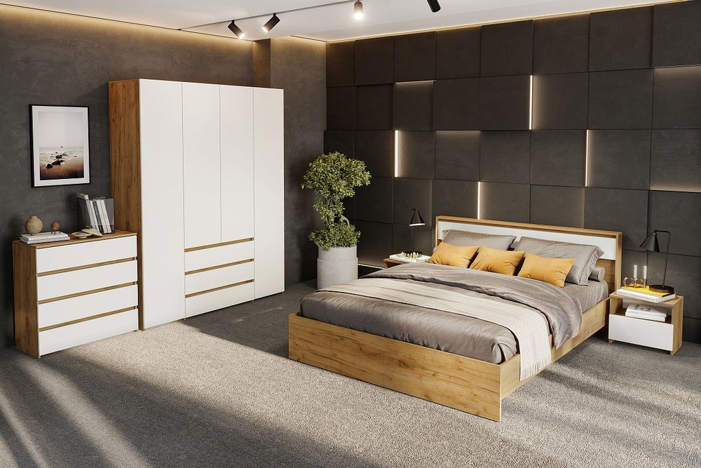 НЕКСТ 1 Спальня (Дуб Золотой/Белый)