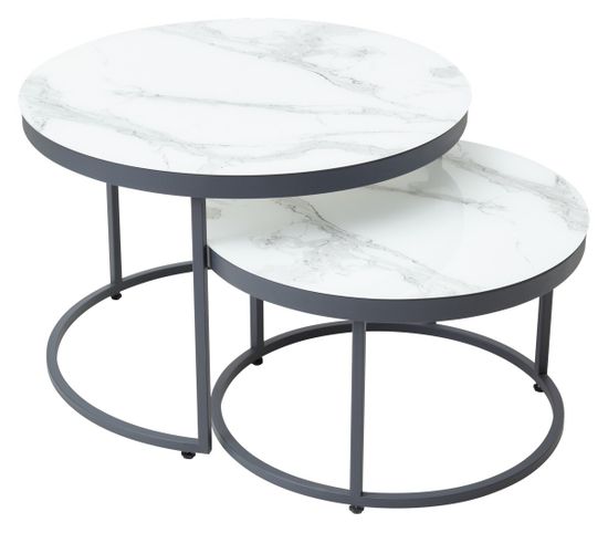 Журнальный столик Эрвин (комплект) Белый мрамор, стекло/ каркас графит