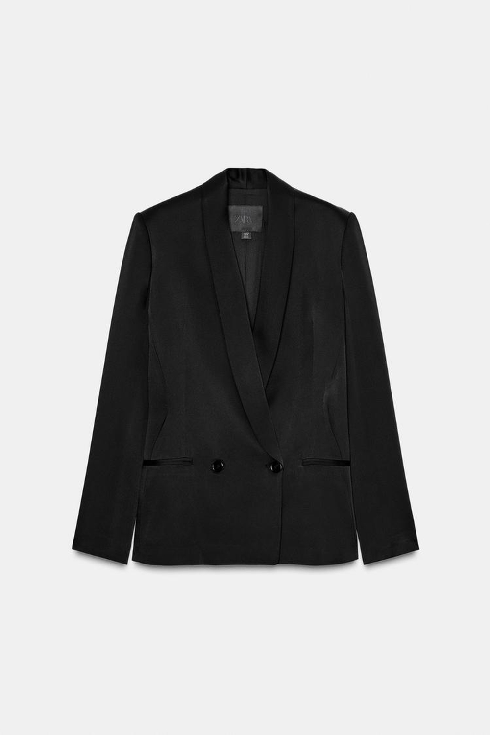 ZARA АТЛАСНЫЙ БЛЕЙЗЕР ZW COLLECTION LIMITED EDITION, ЧЕРНЫЙ