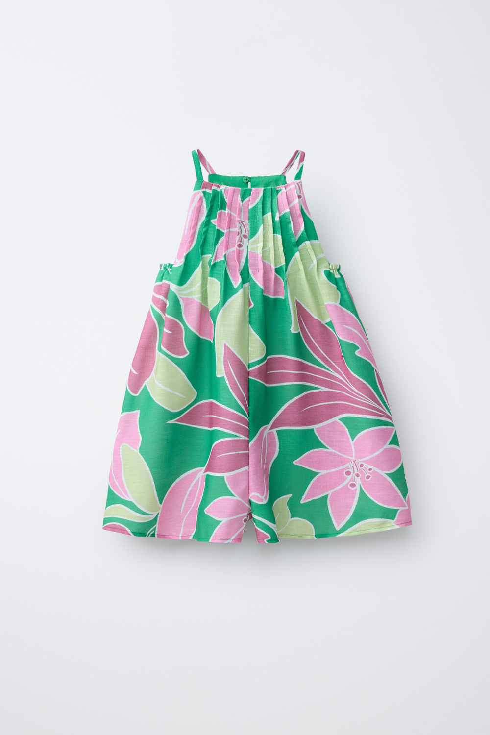 ZARA КОРОТКИЙ КОМБИНЕЗОН С ЦВЕТОЧНЫМ ПРИНТОМ, ЗЕЛЕНЫЙ