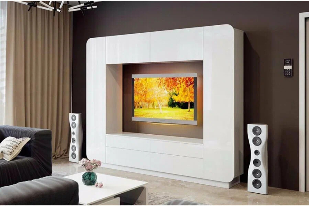 Гостиная Купертино МДФ (белая) 240*39*195 см, Белый, Белый Фасадный   Фиеста