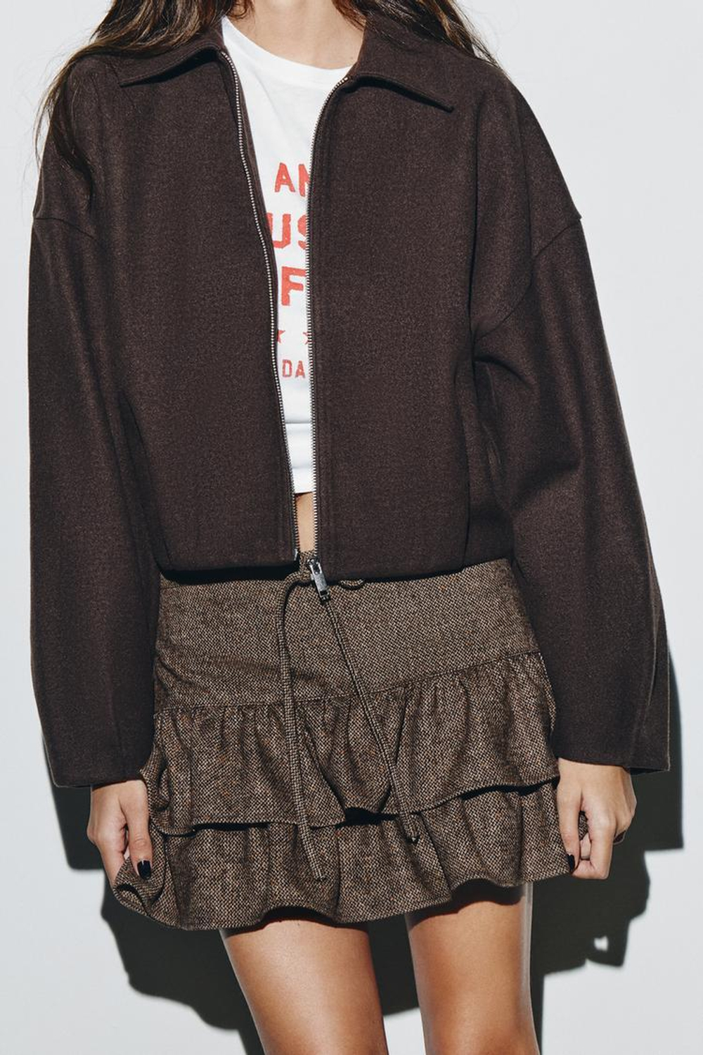 ZARA МЯГКИЙ БОМБЕР НА МОЛНИИ, КОРИЧНЕВЫЙ