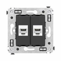 Телефонная розетка RJ-12 без шторки в стену двойная, "Avanti", "Черный матовый"