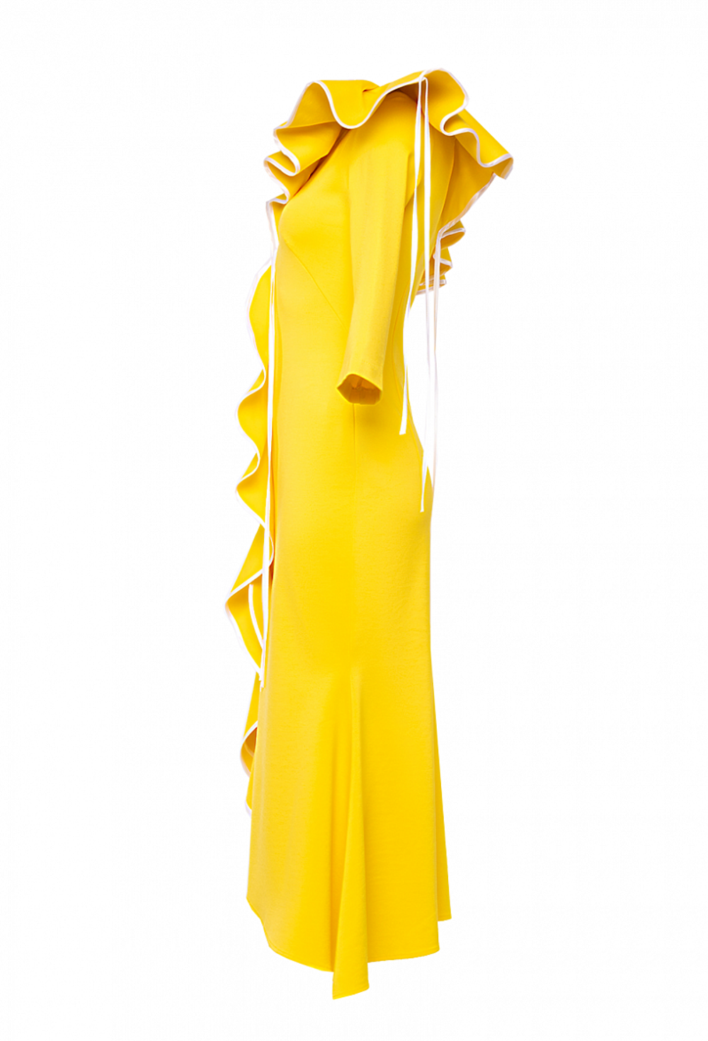 Платье жёлтое с воланами и ассиметричной кокеткой 01-02-21SS