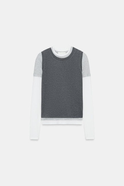 ZARA ФУТБОЛКА С ТРОЙНЫМ ЭФФЕКТОМ, СЕРЫЙ МЕЛАНЖ