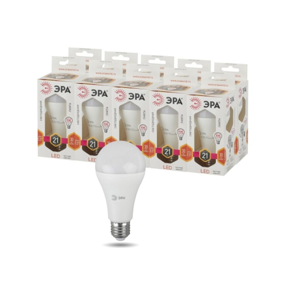 Лампа светодиодная ЭРА STD LED A65-21W-827-E27 21Вт груша теплый белый свет Е27 | Лампы cветодиодные Груша (A)