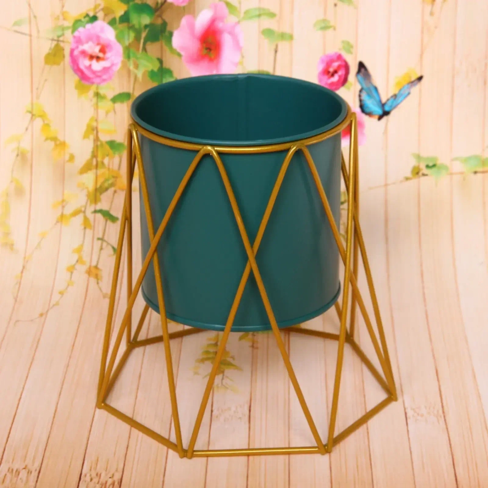 Кашпо металлическое «Vesna-Глория» 13,5см на металлической подставке,цвет голубой