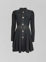 Платье 1302 однотонное с воротником, расклешенной юбкой и большими пуговицами