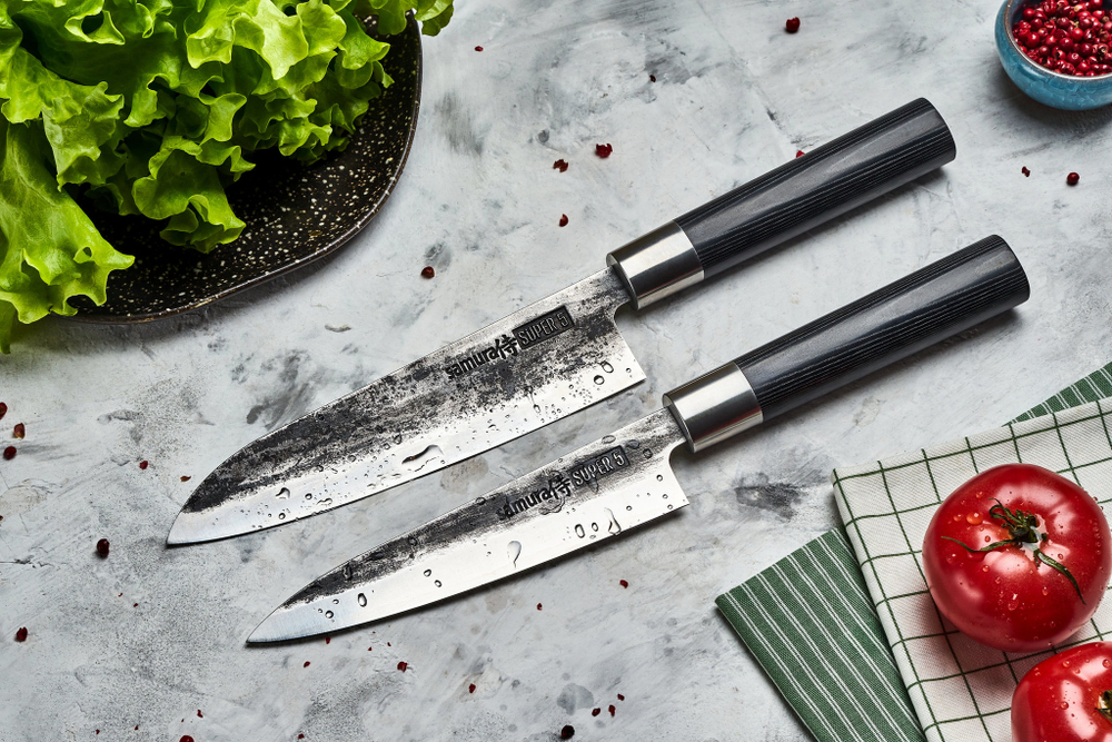 Нож кухонный универсальный, гвоздичное масло и салфетка 16.2см Samura Super 5