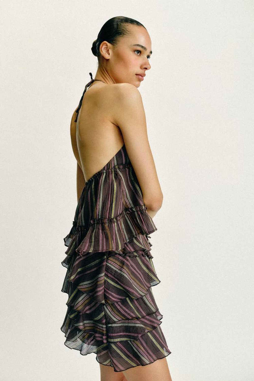 ZARA ТОП В ПОЛОСКУ С БЛЕСТЯЩЕЙ НИТЬЮ, КОРИЧНЕВЫЙ