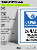 Табличка для частной территории "Круглосуточная охрана 24 часа", на дом, для участка, организаций и частных территорий, предупреждающая, 40х30 см, Silver Plane x Айдентика Технолоджи