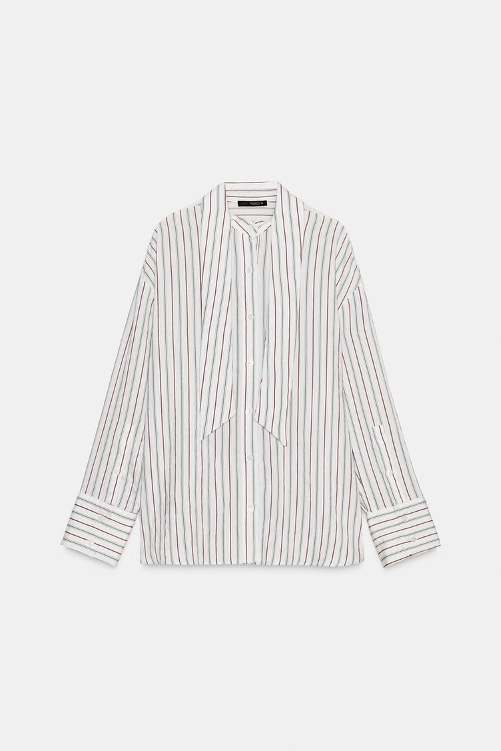 ZARA РУБАШКА СВОБОДНОГО КРОЯ В ПОЛОСКУ С ШАРФОМ, РАЗНОЦВЕТНЫЙ