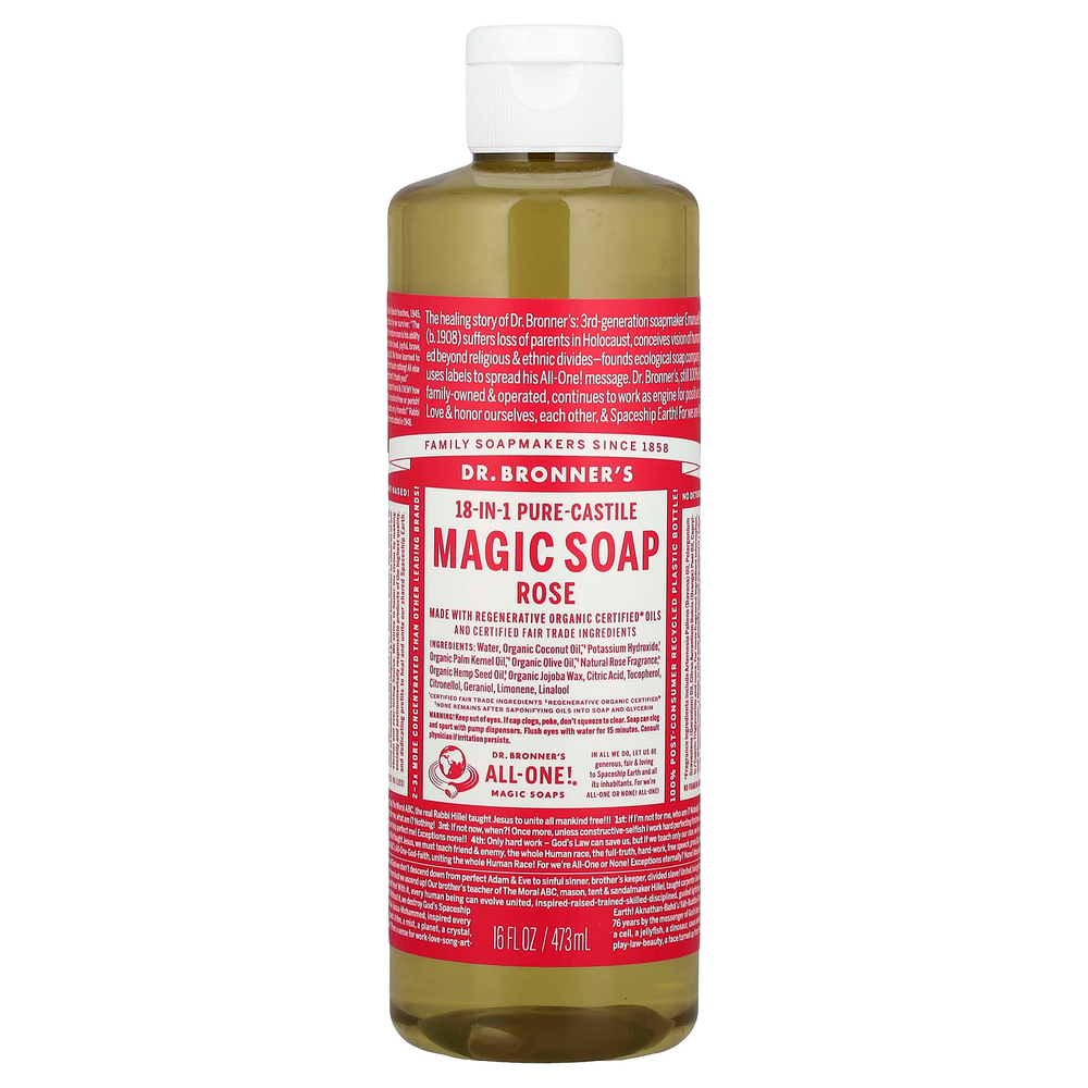 Dr. Bronner's, Чистое кастильское волшебное мыло 18 в 1, розовое, 473 мл (16 жидк. Унций)