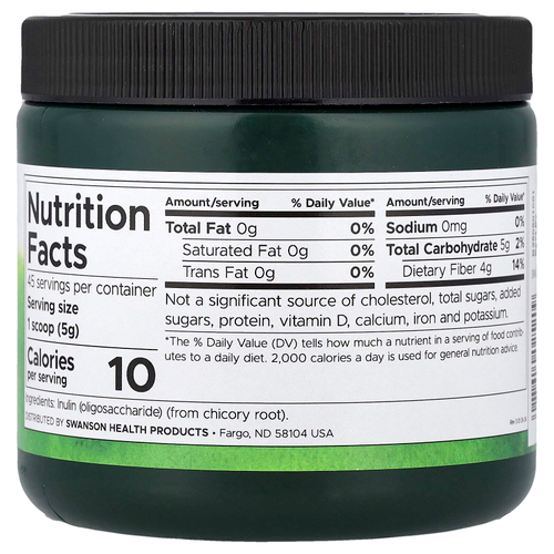 Swanson, инулин, пребиотическая и растворимая клетчатка, 227 г (8 унций)