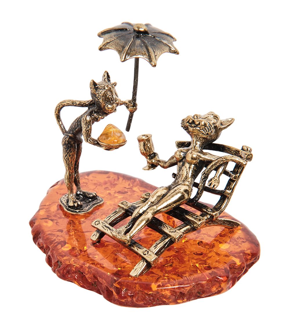 Народные промыслы AM-1795 Фигурка «Коты под зонтом» (латунь, янтарь)