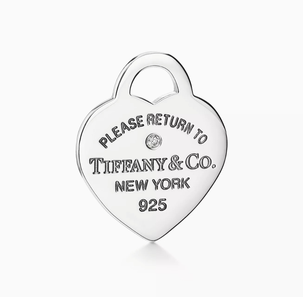 Подвеска из серебра Tiffany 💠, 2 сердца с бриллиантом .бирюзовое.