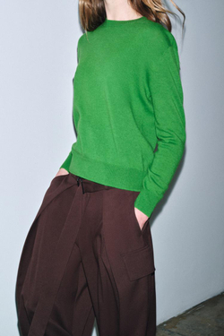 ZARA СВИТЕР ИЗ 100% ЭКСТРАМЯГКОЙ ШЕРСТИ, ЗЕЛЕНЫЙ