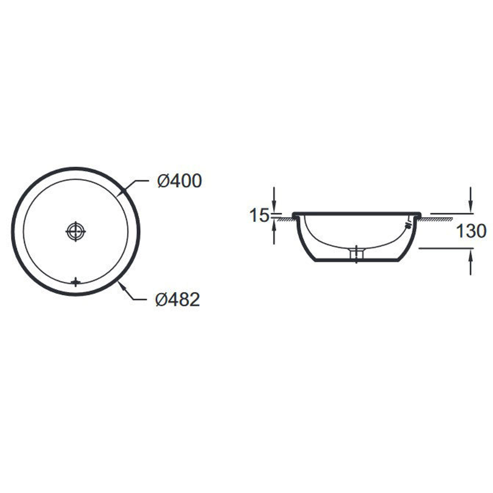 Раковина встраиваемая сверху Jacob Delafon Vox D.48см. EYL102-00 круглая схема