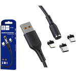 Кабель USB DENMEN D18E 3 в 1 для iPhone/Micro/Type C магнитный (черный) 1m