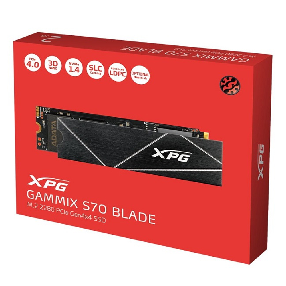 Жесткий диск SSD M.2 2Tb ADATA XPG Gammix S70 BLADE, 7400/6400MBs, 740000 IOPS, 3D TLC, PCI-E4.0x4 (AGAMMIXS70B-2T-CS)