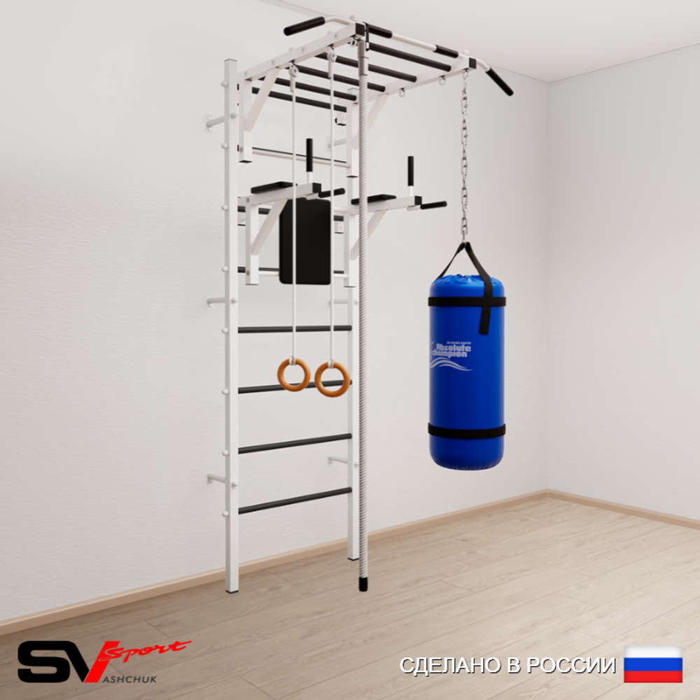 Шведская стенка Sv Sport усиленная 6442 (Турник рукоход/Брусья/Канат/Кольца/Цепь/Мешок 22кг)