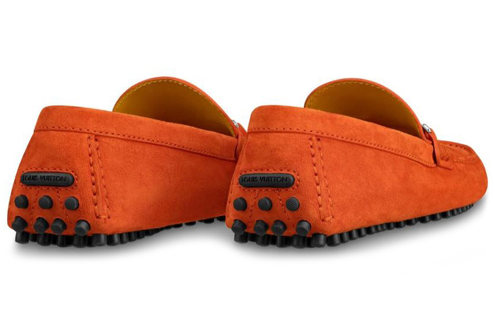LOUIS VUITTON Porto Vecchio Top Grain Cow Leather Gommino Loafers Men"s Orange