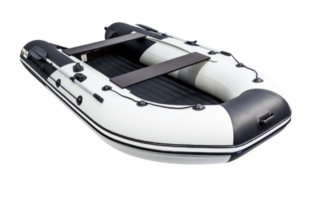 Лодка ПВХ надувная моторная Ривьера 3600 Килевое надувное дно "Комби" светло-серый/черный
