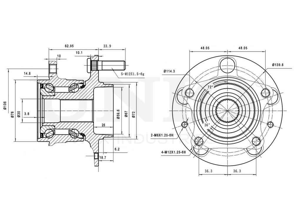 Ступица задняя (без ABS) UNIO HUB-20112