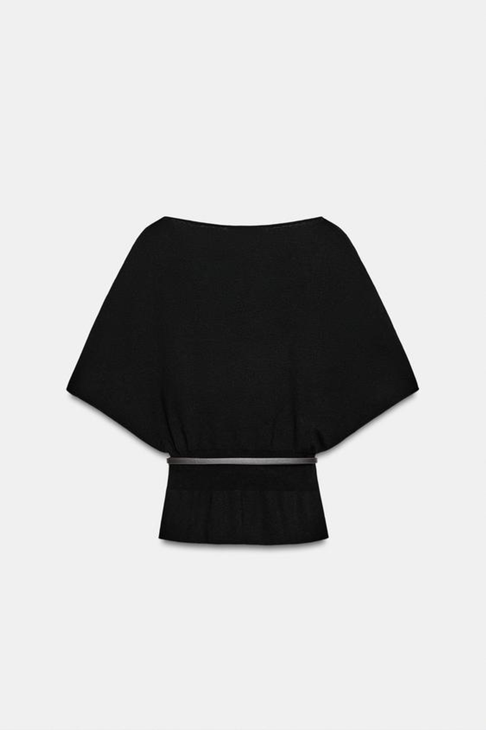 ZARA ТРИКОТАЖНЫЙ ТОП С ПОЯСОМ, ЧЕРНЫЙ
