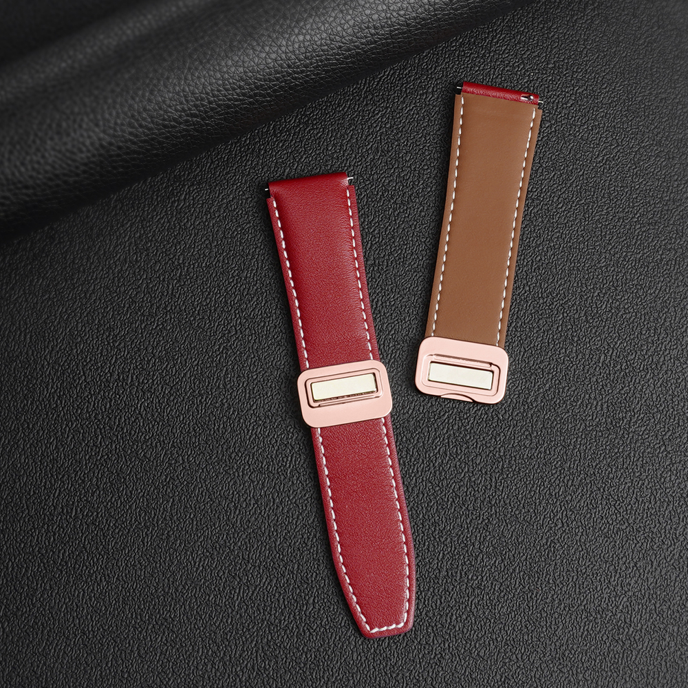 Ремешок из натуральной кожи красного цвета от Dux Ducis для смарт часов Samsung Galaxy Watch 3, 4, 5, 6 и 7 (размер крепления 20мм), серия YA Series