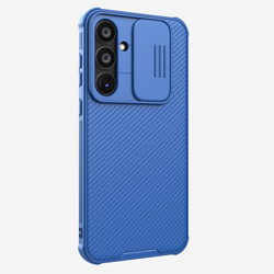 Противоударный чехол синего цвета с защитной шторкой для камеры от Nillkin на Samsung Galaxy A55, серия CamShield Pro Case