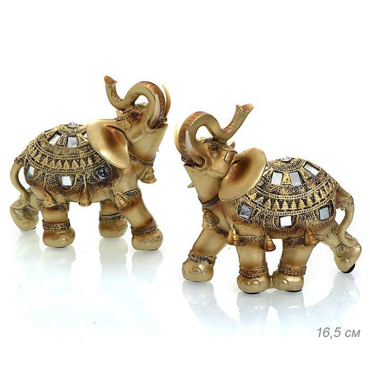 Статуэтка Слон хобот вверх с попоной и зеркалами, полистоун 16,5 см