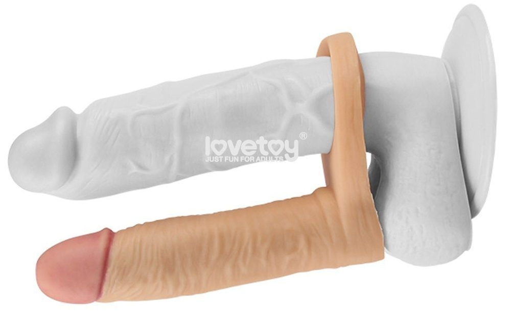 Телесная насадка The Ultra Soft Double для двойного проникновения - 14 см. (Цвет: телесный)