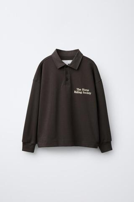 ZARA ПОЛО С ТЕКСТОМ ИЗ ВЕЛЬВЕТА, АНТРАЦИТОВО-СЕРЫЙ