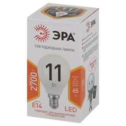 Лампочка светодиодная ЭРА STD LED P45-11W-827-E14 E14 / Е14 11Вт шар теплый белый свет