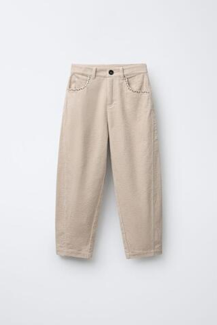 ZARA ВЕЛЬВЕТОВЫЕ БРЮКИ BARREL С ВЫШИВКОЙ, ЭКРЮ