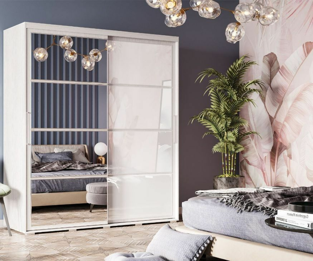 Шкаф-купе с зеркалом Крафт-6, ясень белый