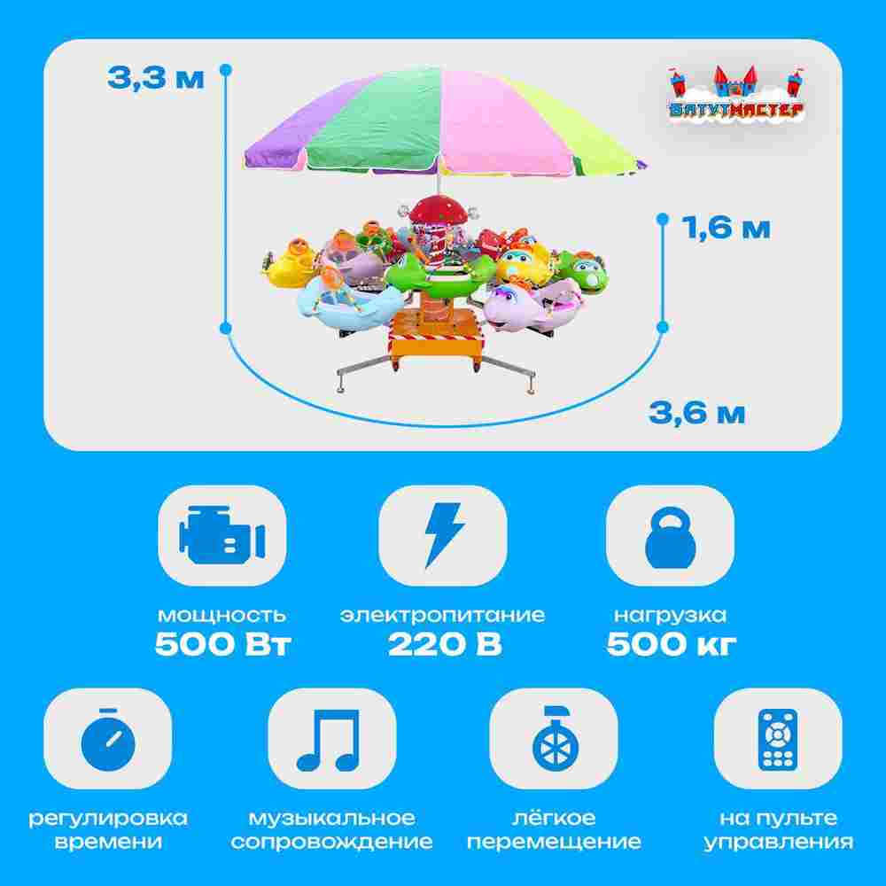 Электрическая Аттракцион карусель «Веселые виражи», 3,6х3,3 м