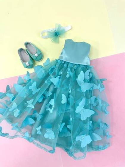 Мятное платье с бабочками для куклы Paola Reina 32-34 см