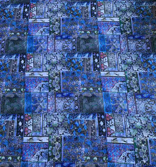 Штапель принт silk печворк синий D11C2