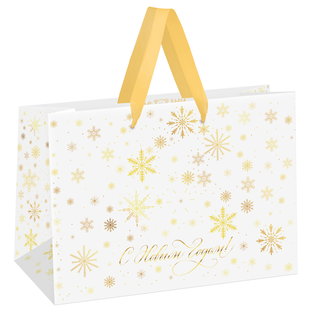 Пакет-коробка подарочный 27*20*13см MESHU "Gold snowflake", фольга, матовая ламинация