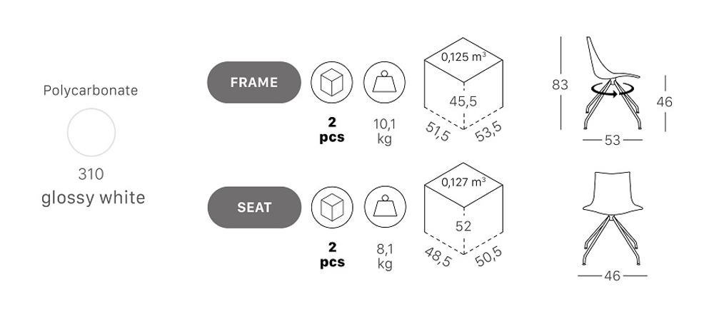 Стул пластиковый вращающийся Scab Design Zebra Antishock, хром, белый