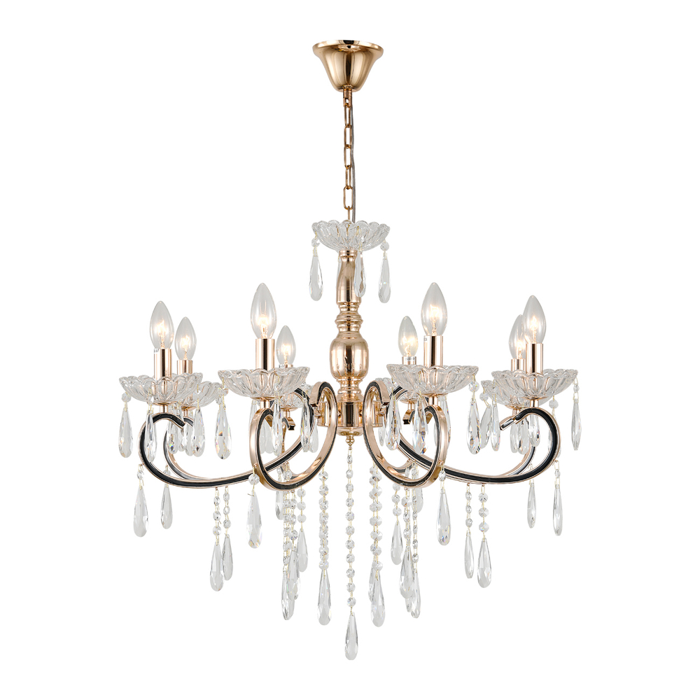 Люстра подвесная 8x40Вт E14, металл/хрусталь, золото/прозрачный