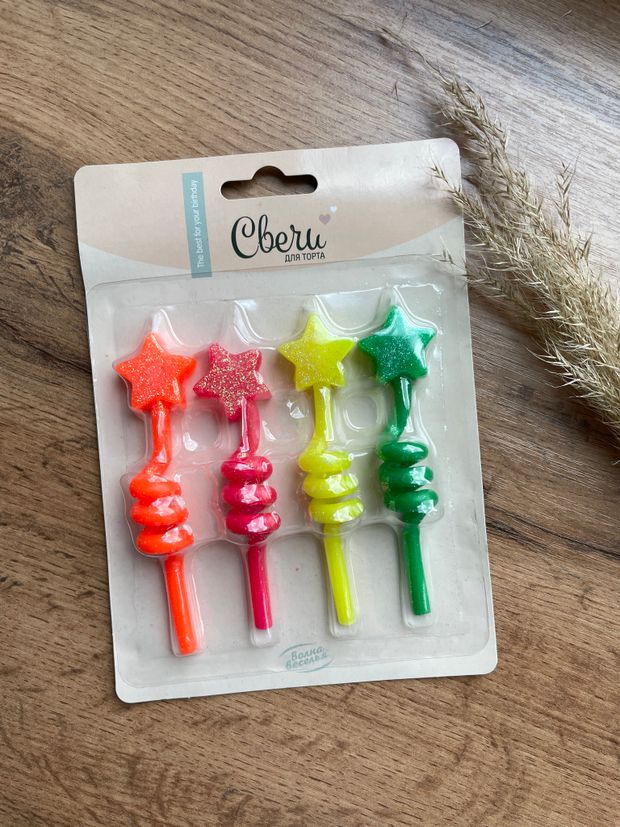 Набор свечей Звезда, Неон, Ассорти, 8,5 см, 4 шт.