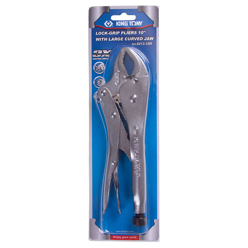 KING TONY (6013-10R) Зажим с фиксатором 250 мм, с закругленными губками