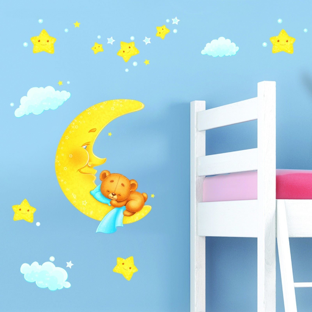 1225762 Наклейки интерьерные "Мишка на луне", светящиеся в темноте Арт. L-2029