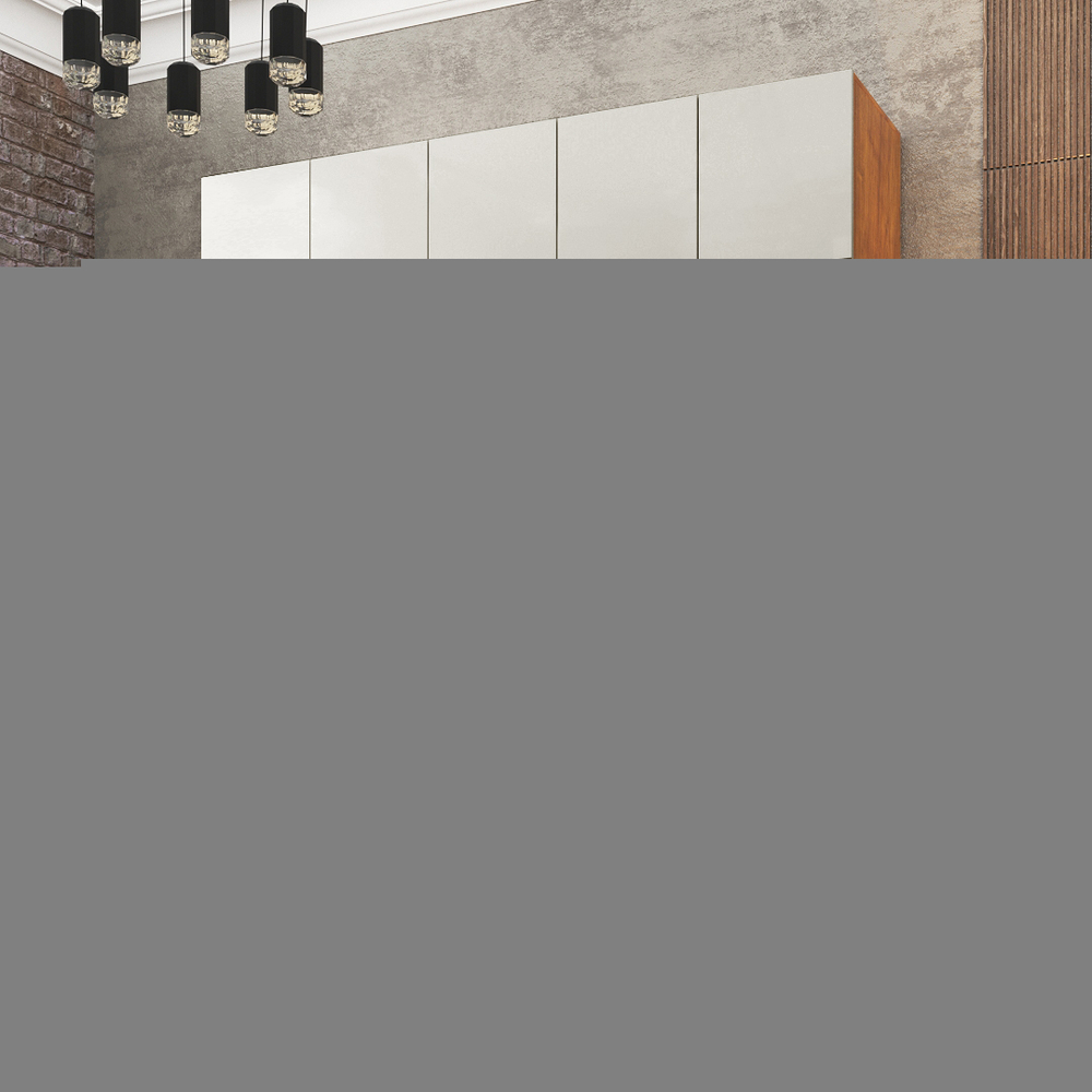 Шкаф Агератум МДФ четырехсекционный с антресолью и стеллажом Лайн флай (0,27) А10029 матовая - Орех Экко 9459  230*50*260