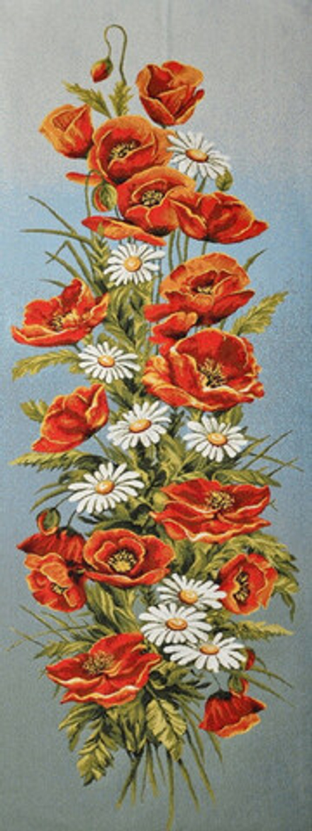 Гобеленовая картина "D. МАКИ И РОМАШКИ ВЕРТИКАЛЬНЫЕ" в багетной раме, Россия.