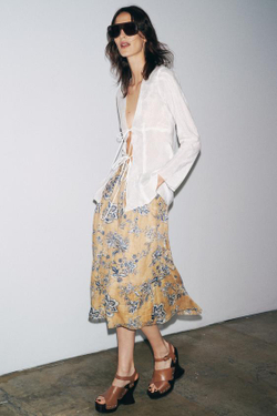 ZARA ЮБКА С ЦВЕТОЧНЫМ ПРИНТОМ ИЗ РАМИ — ZW COLLECTION, СЛОНОВАЯ КОСТЬ